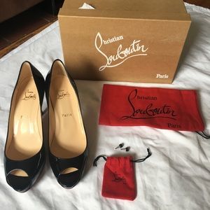 Christian Louboutin peep toe black patent heels